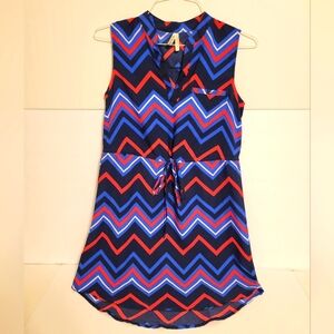 Womans Chevron Patterned Midi Dress - Blue and Red Live 4 Truth Size M